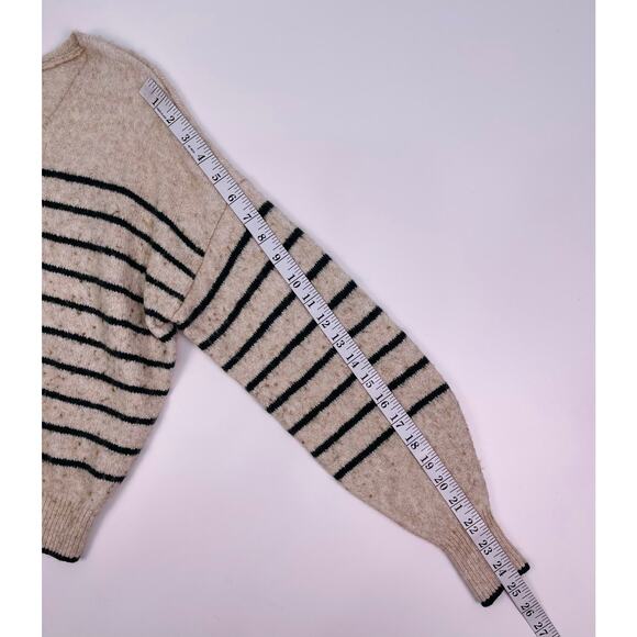 Madewell Merino Wool Oatmeal & Dark Green Striped V Neck Sweater Women’s Small - Picture 11 of 12